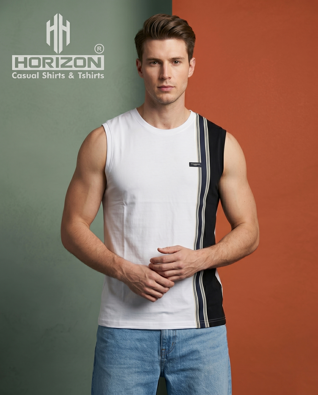 White Colorblock Muscle Tee