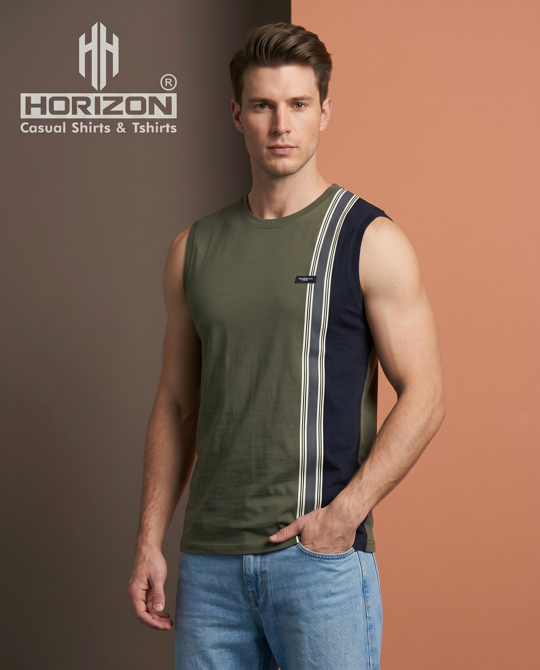 White Colorblock Muscle Tee