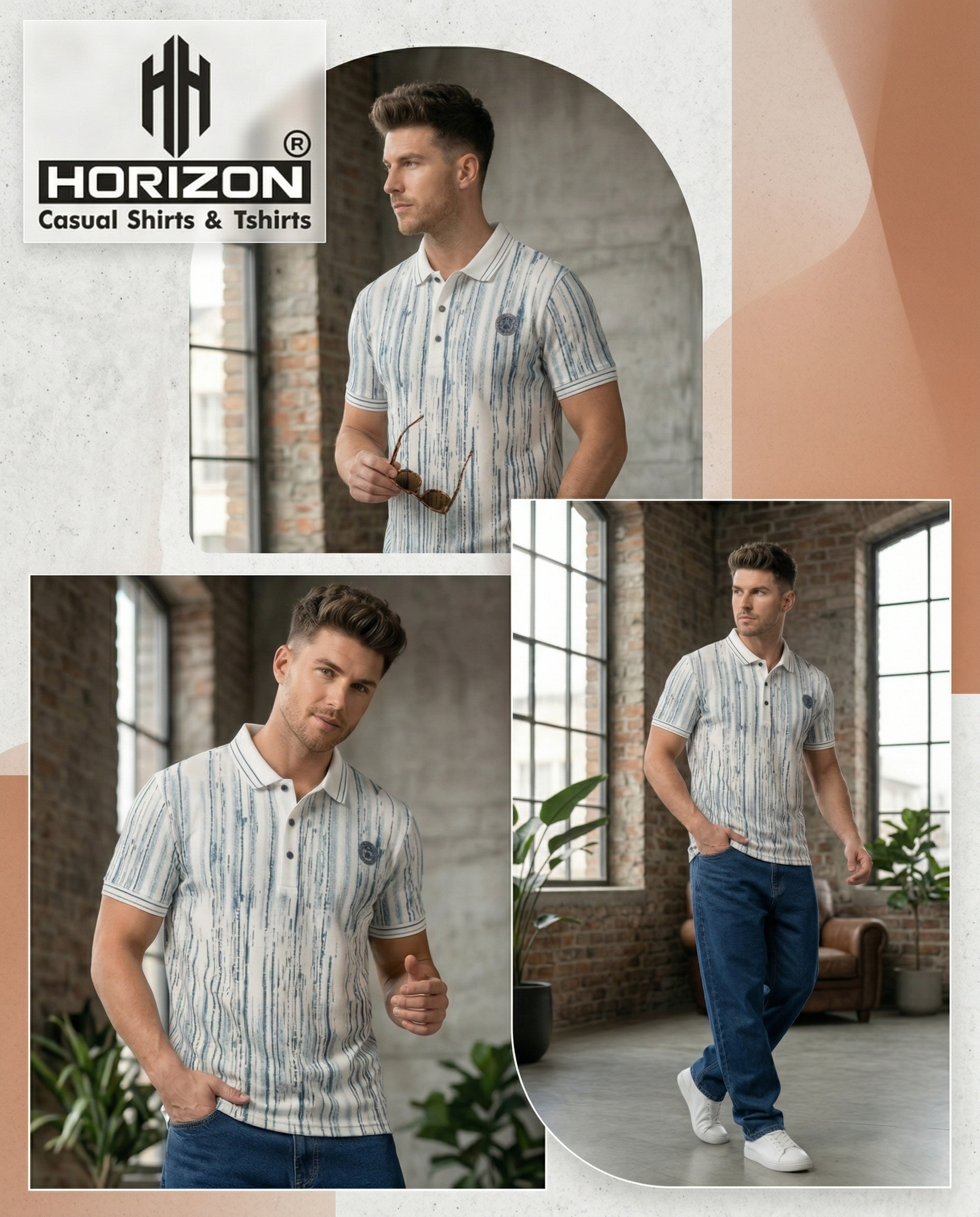 White Textured Stripe Polo