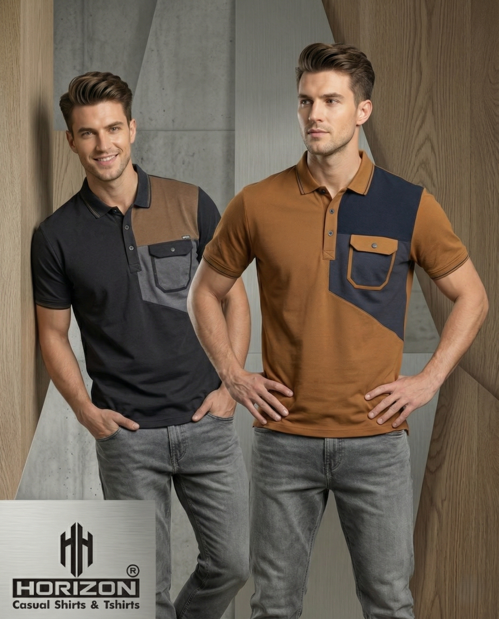 Brown Color block Pocket Polo