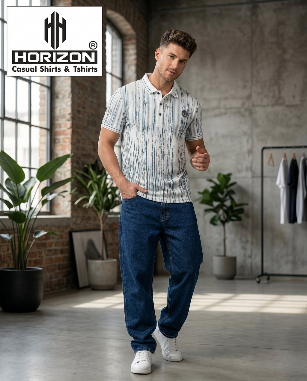 White Textured Stripe Polo