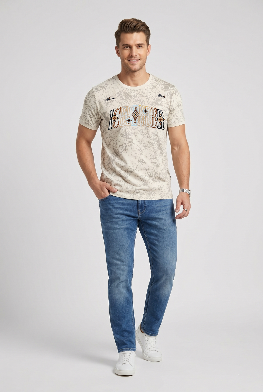 Cream Graphic Print T-Shirt