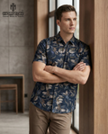 Navy Botanical Print Shirt