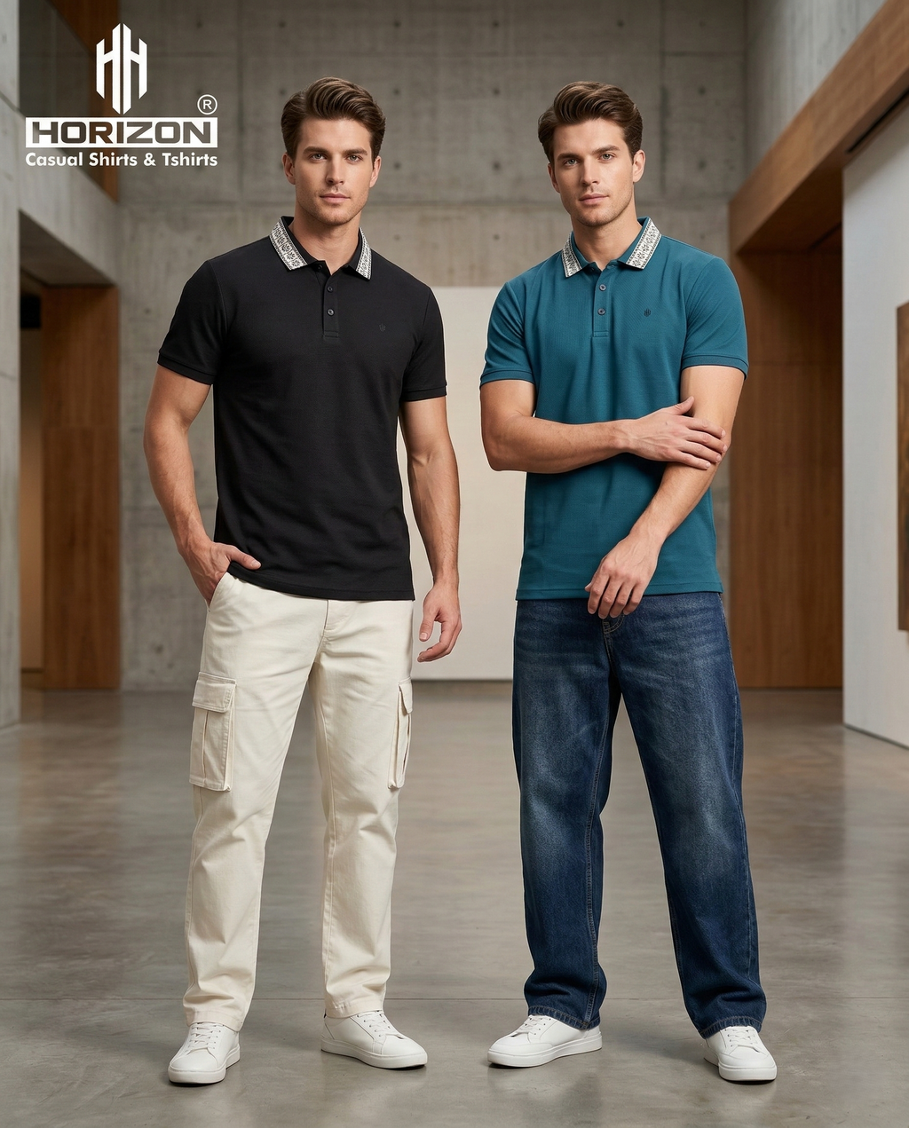Teal Pattern Collar Polo