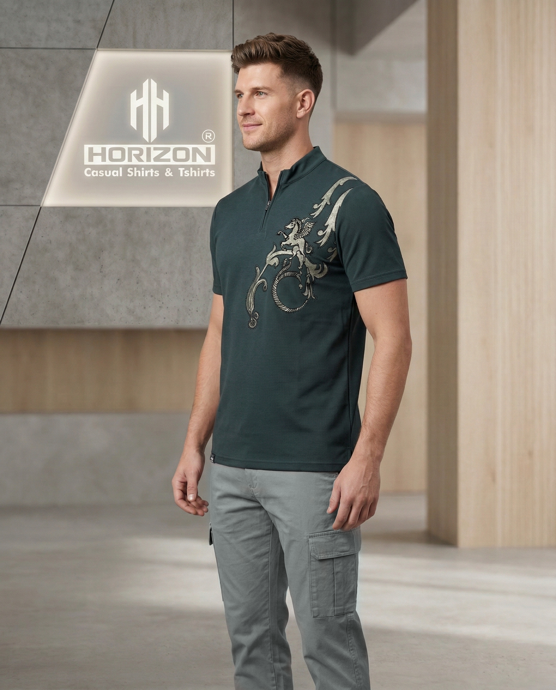 Maroon Graphic Zip Polo