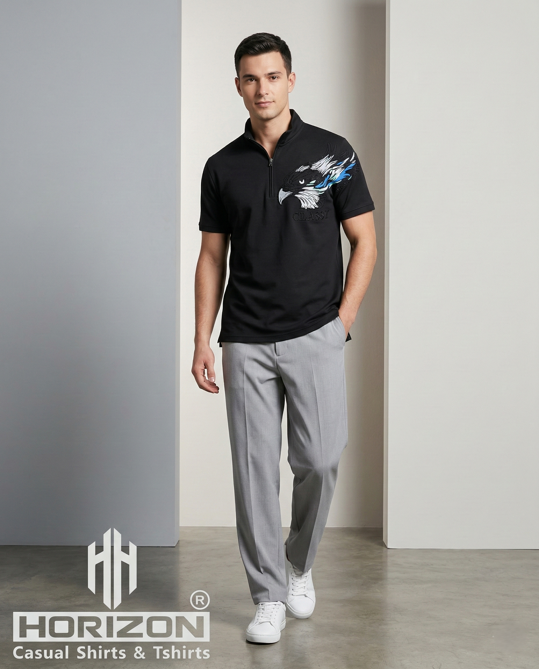Shoulder Graphic Print Polo