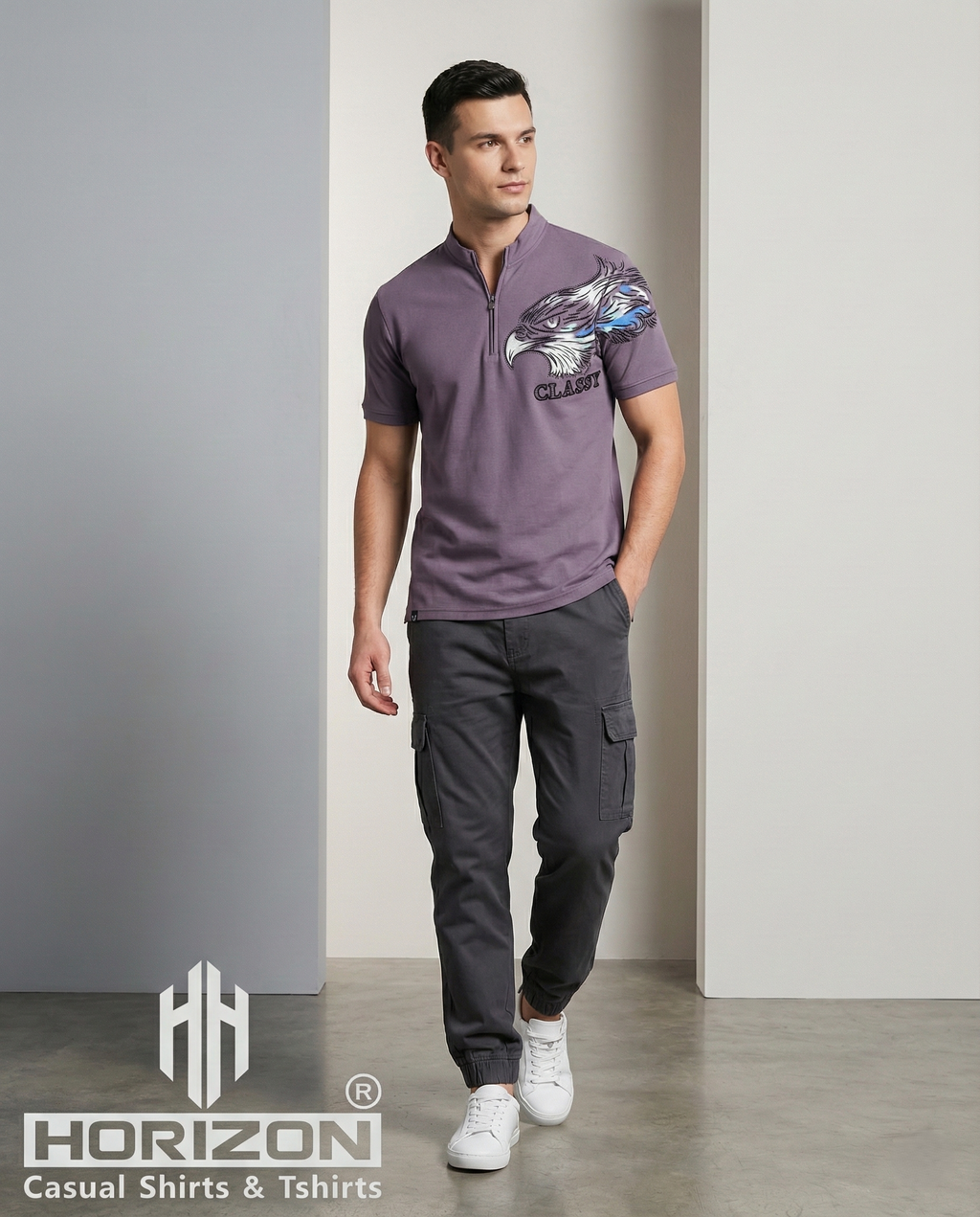 Shoulder Graphic Print Polo