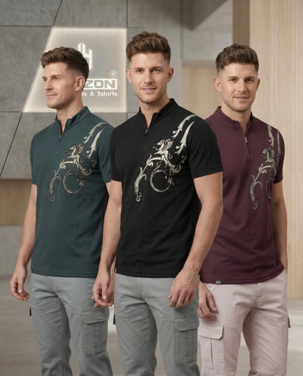 Maroon Graphic Zip Polo