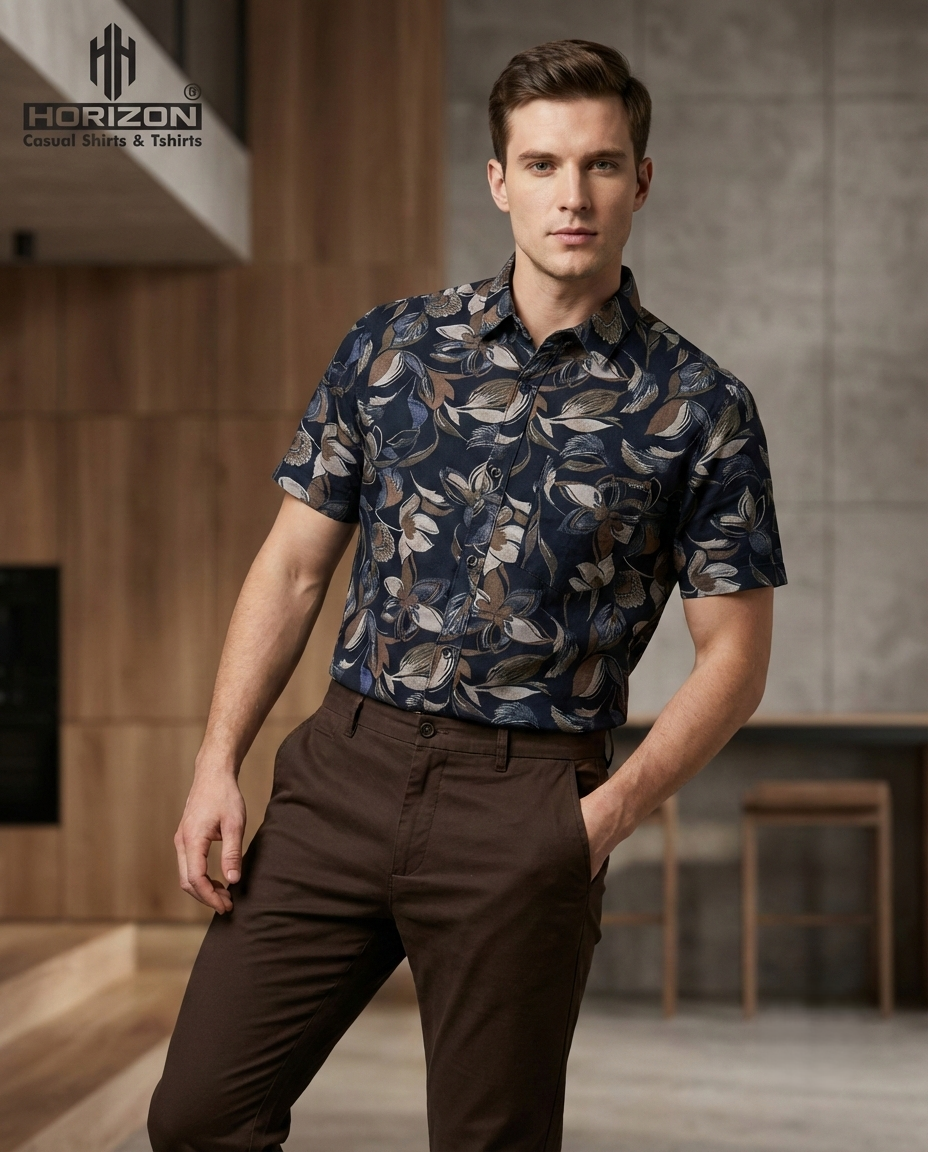 Navy Botanical Print Shirt