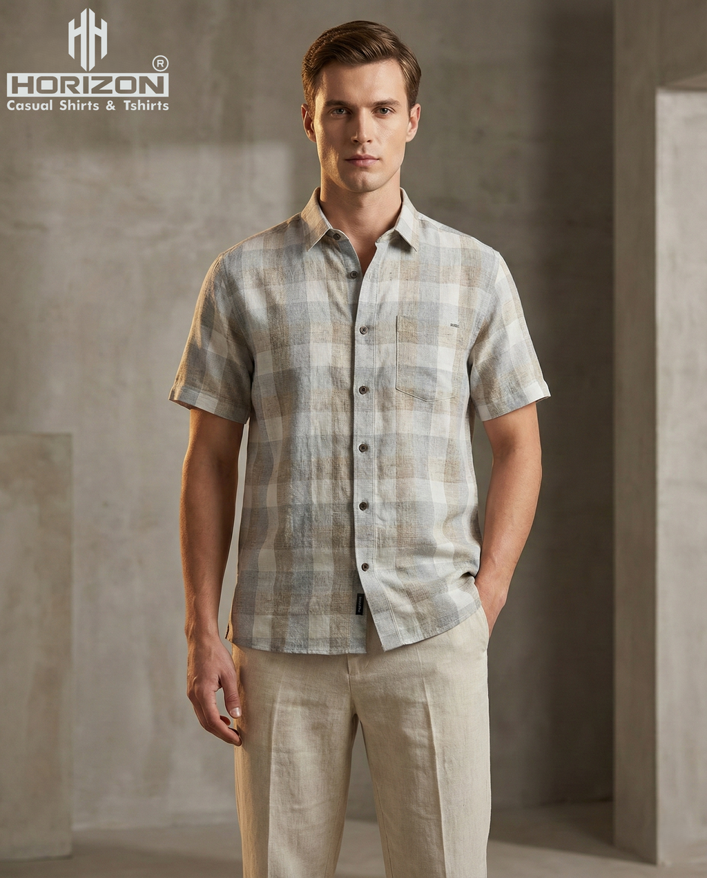 Beige Check Casual Shirt