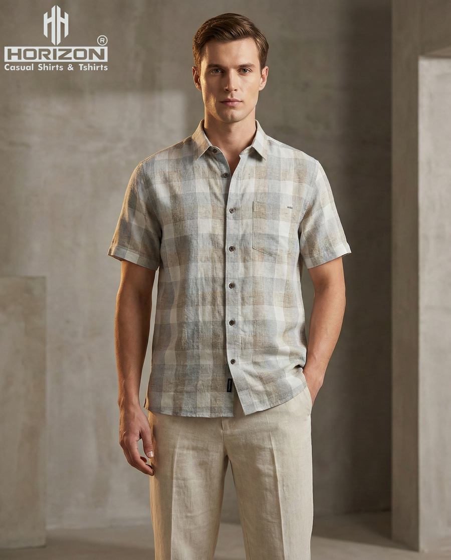 Beige Check Casual Shirt