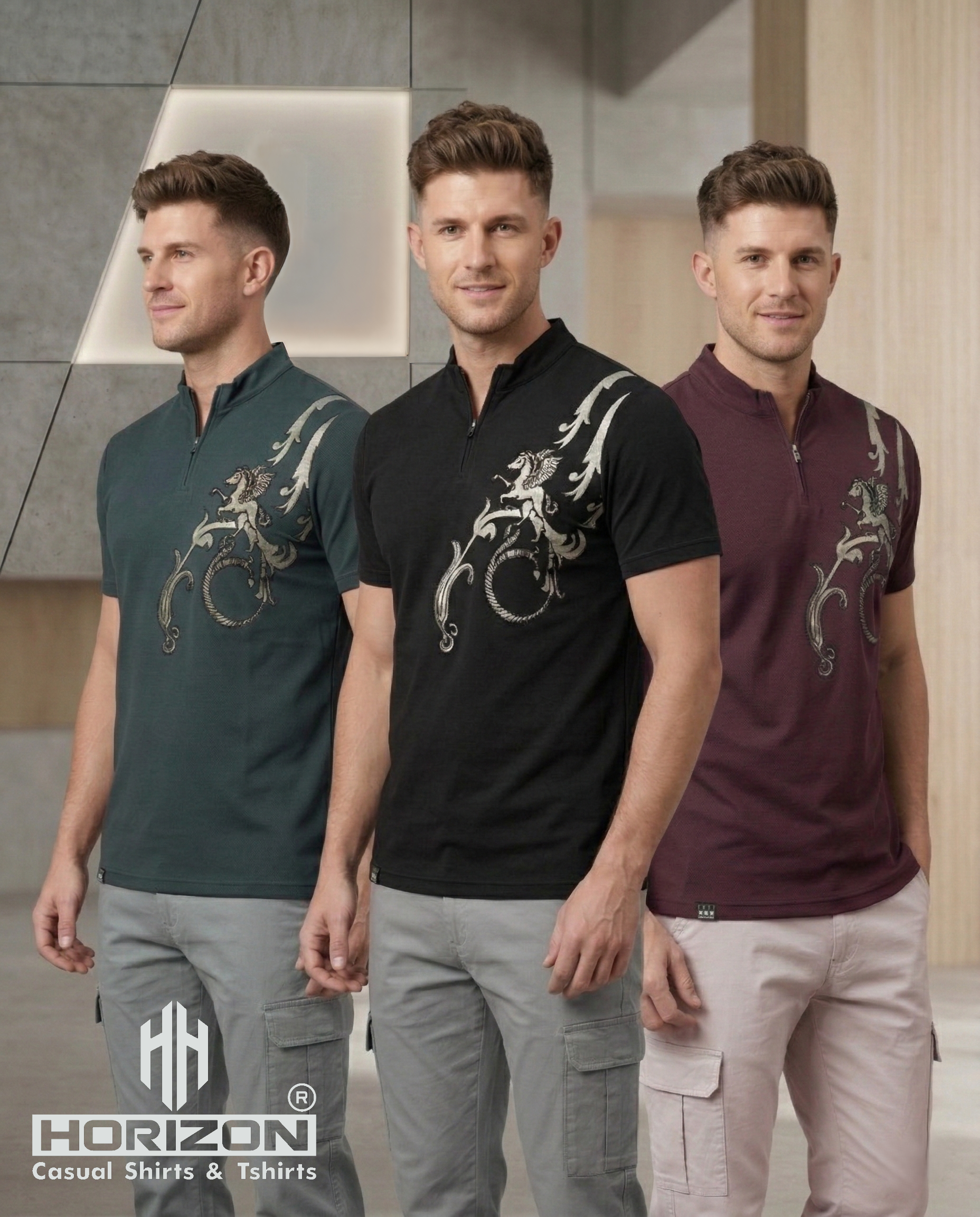 Maroon Graphic Zip Polo