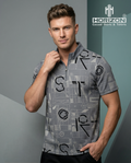 Grey Geometric Zip Neck Polo