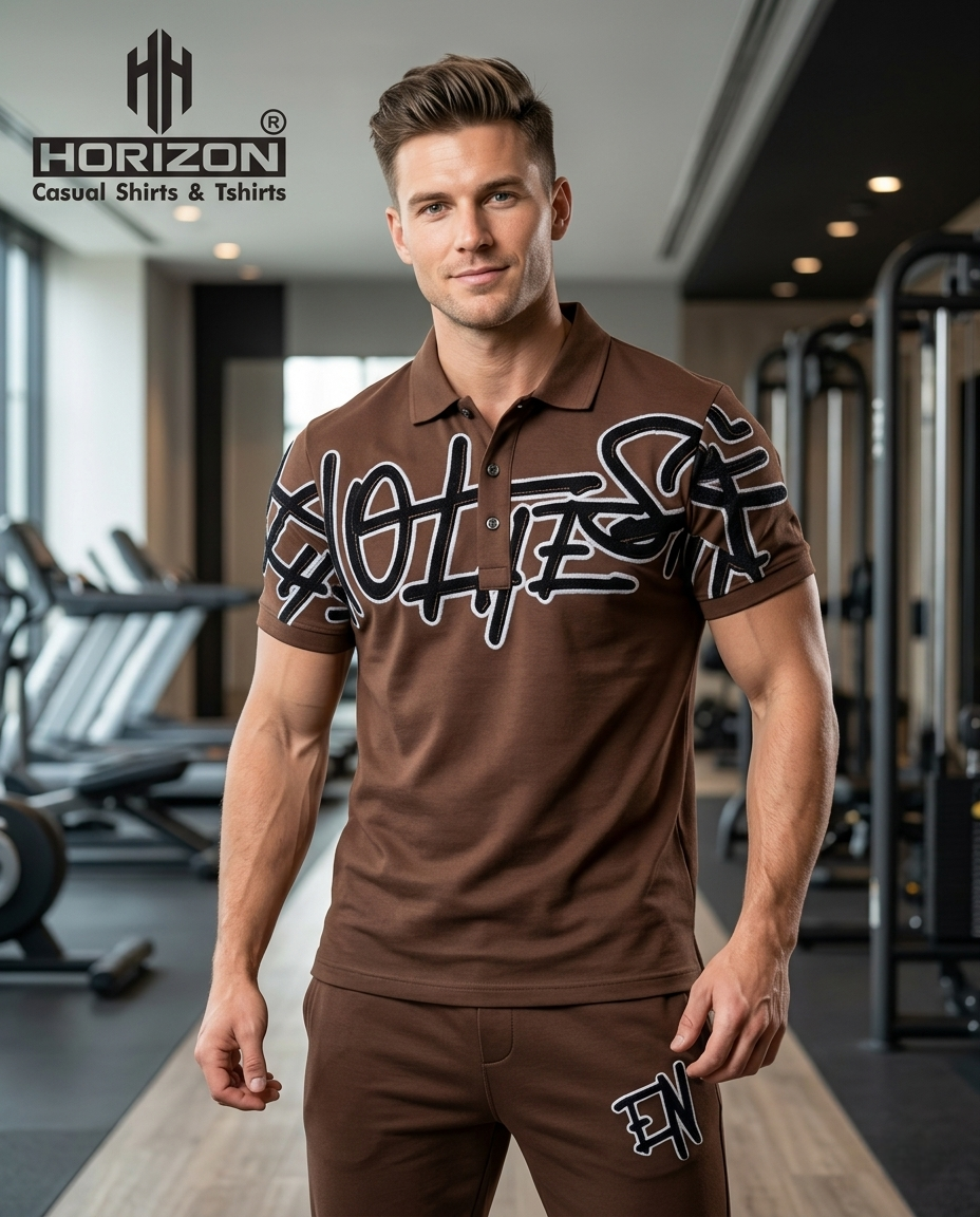 Brown Graphic Polo Co-ord Set