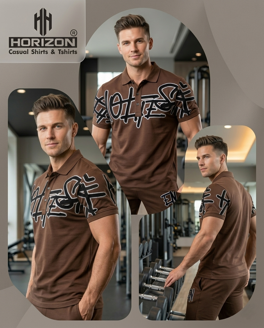 Brown Graphic Polo Co-ord Set