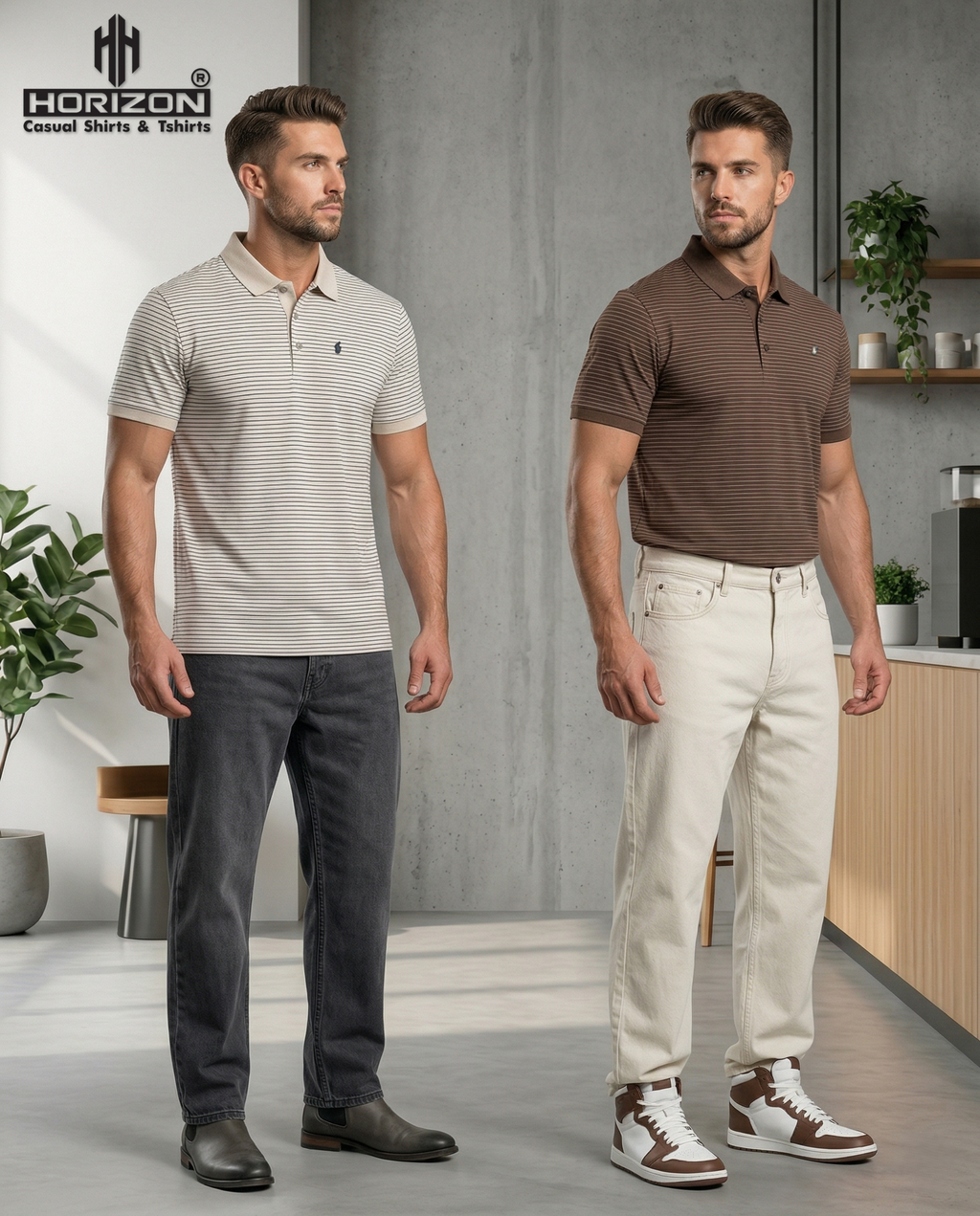 White Fine Stripe Polo