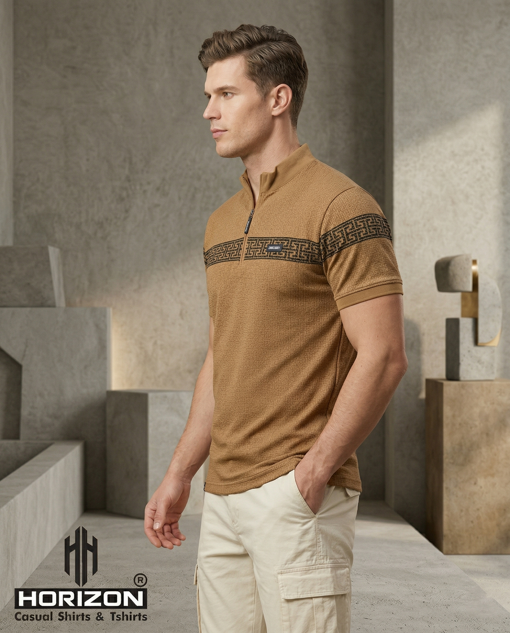 Olive Textured Zip Polo