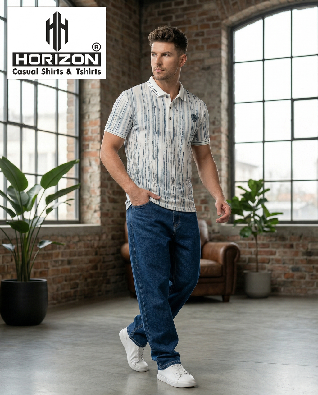 White Textured Stripe Polo