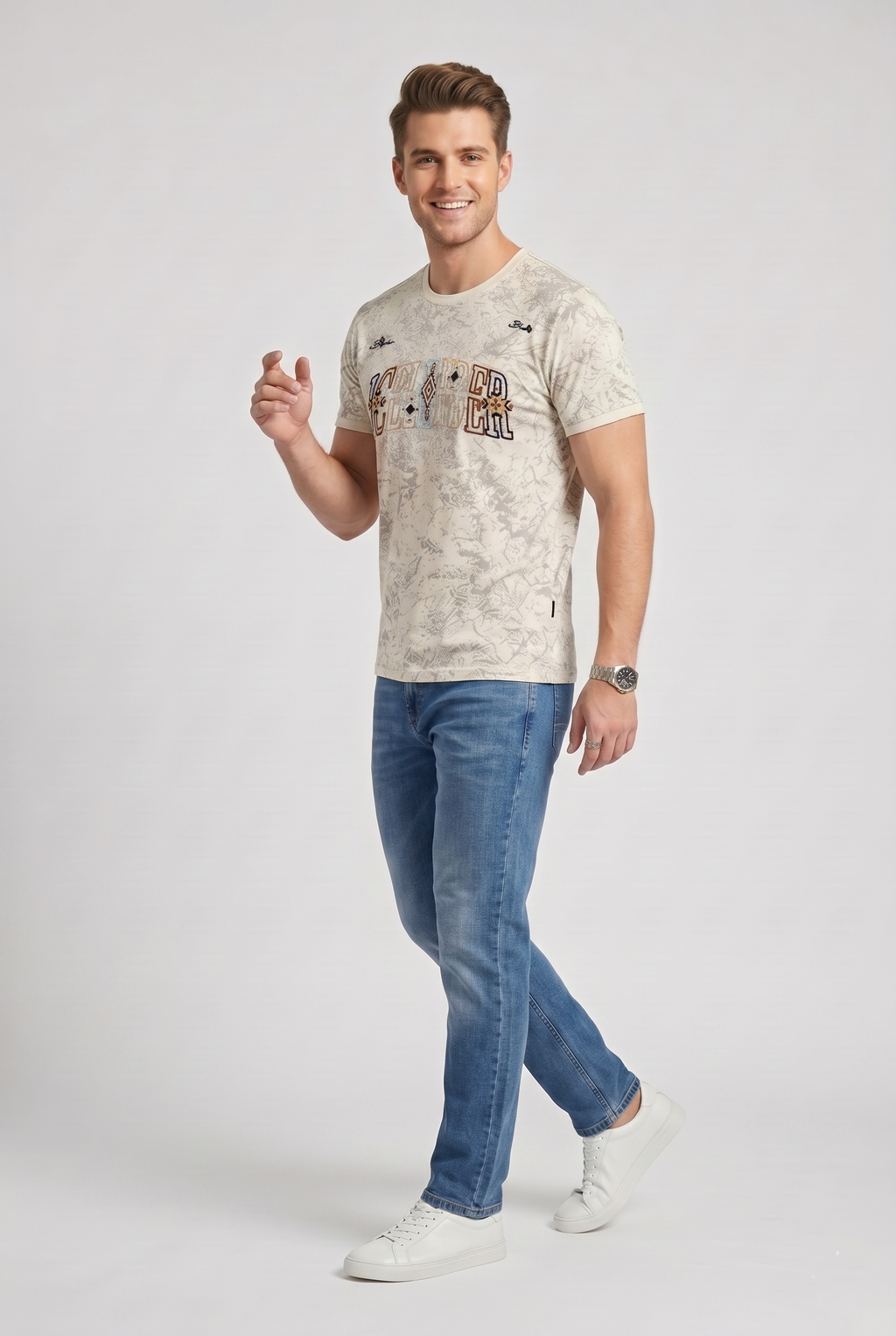 Cream Graphic Print T-Shirt