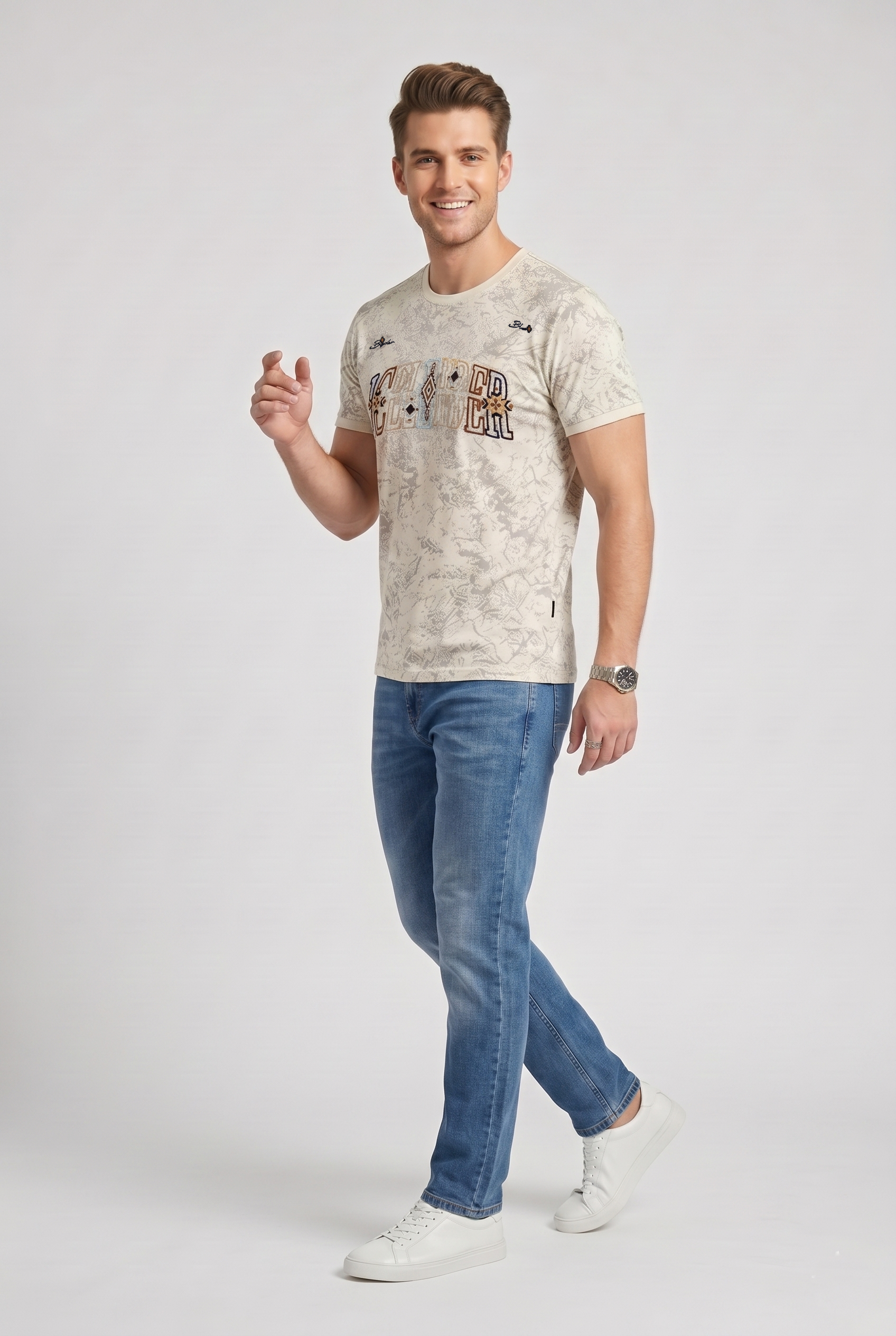 Cream Graphic Print T-Shirt