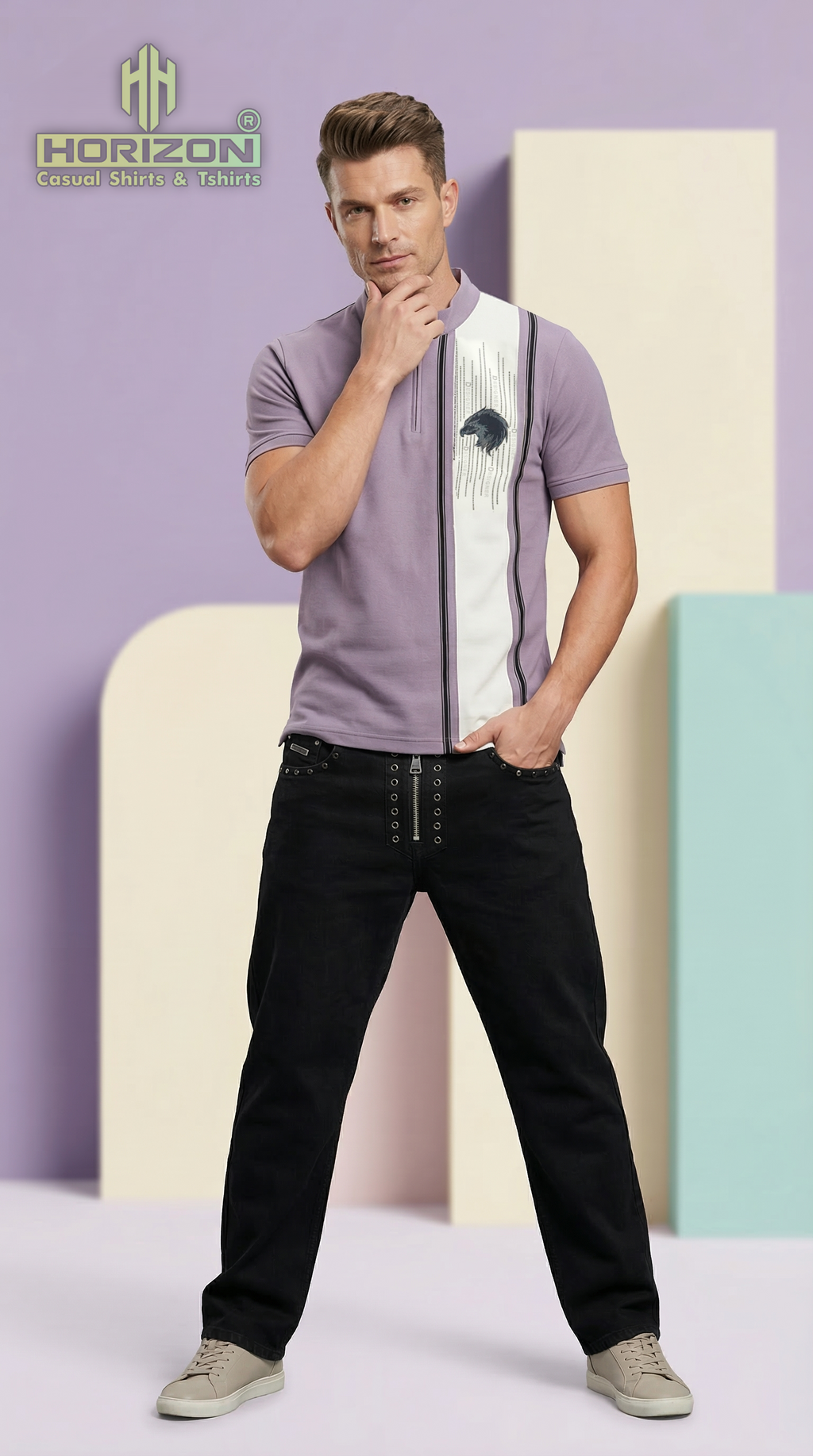 Color Block Printed Polo